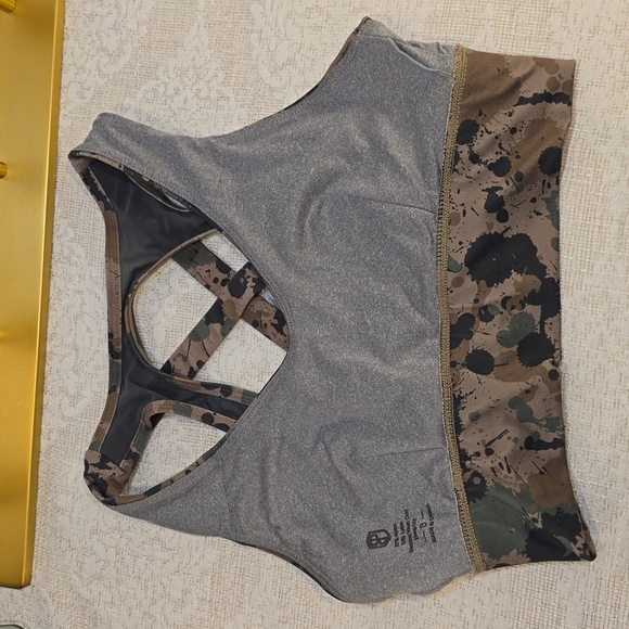 Womens Born Primitive Sports Bra Tan Green Paint Splatter X-Factor Size Small - Picture 10 of 13